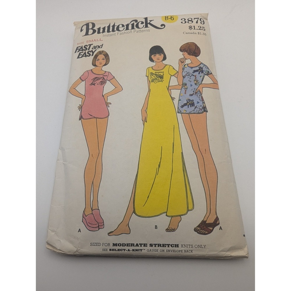 Butterick 3879 Misses Nightshirt Bikini Swimsuit Sewing Pattern Size Small Uncut